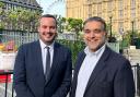 Simon Jupp, MP for East Devon, and Ahmed Goga, Director of the Great South West Partnership, outside the Houses of Parliament.
