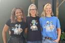 The core Sea Fest crew Tara Greifenberg, Louise Cole and Coco Hodgkinson in this year's 'Seas The Day Sea Fest 24' T-shirts