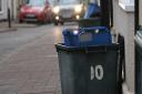 Recycling bins on Church Street, Sidmouth. Ref shs 2844-04-16SH. Photo Simon Horn