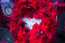 A memorial wreath laid on a previous year's Remembrance Sunday in Sidmouth