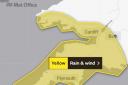 The yellow rain and wind warning is in place from 3am to 8am tomorrow. Picture: Met Office