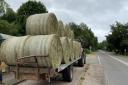 Unsecured hay bales on the trailer