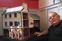 John Griffiths with his model of Ellis's Little Cinema, Sidmouth