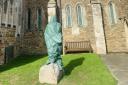 The statue of Coleridge outside Ottery St Mary church, to be unveiled on Friday morning