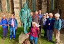 The Coleridge Heritage Walk group at the newly unveiled statue outside the church