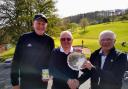 Visiting winners with Sidmouth Seniors Captain Brian Rice centre