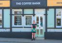 Louise Jones outside the repainted Coffee Bank,