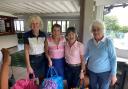 First prize winners ( L to R) Mo Borer, Sheila Tallon and Gill Paddon with Susan Hackett Lady Captain