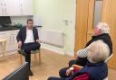 Simon Jupp talking to cancer patients at the hospital