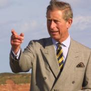 Prince Charles at the unveiling of the Geoneedle at Orcombe Point in October 2002