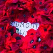 A memorial wreath laid on a previous year's Remembrance Sunday in Sidmouth