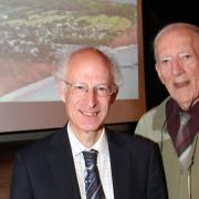 Handel Bennett of The Sid Vale Association with professor Brian Golding who was invited to talk to the group about the history of Sidmouth street names. Ref shs 8471-08-15AW. Picture: Alex Walton