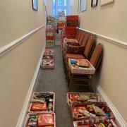 Food hampers ready for distribution during last year's Christmas campaign