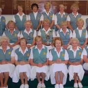 Sidmouth Ladies County Foxlands Team from 2007/08, Captain Carol Smith with the Runners-up Cup