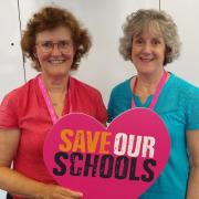 Retired King's School teacher Joanne Foreman and Christine Forbes, governor, Feniton Primary