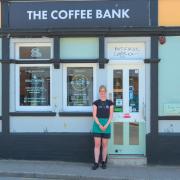 Louise Jones outside the repainted Coffee Bank,