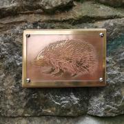 One of the nine brass rubbing plates at Sidmouth's Riverside Walkway