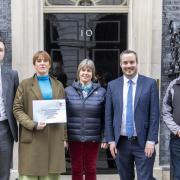 Anthony Mangnall MP, Dr Liz Dennis, Libby Price, Simon Jupp MP and Peter Kempton outside 10 Downing Street