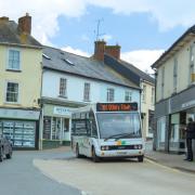 The 381 bus in Ottery St Mary town centre